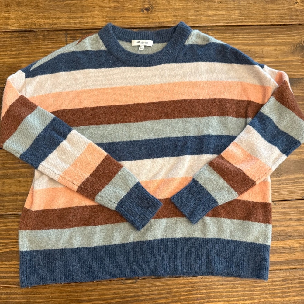 Madewell Men's Striped Crewneck Sweater - Blue, Brown, Pink